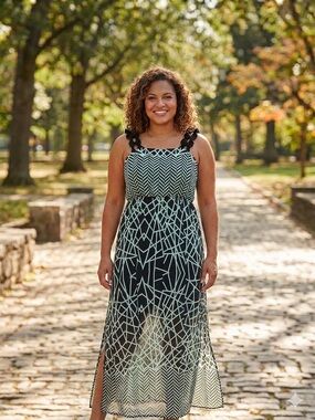 Sage Black and Mint Geometric Maxi Dress